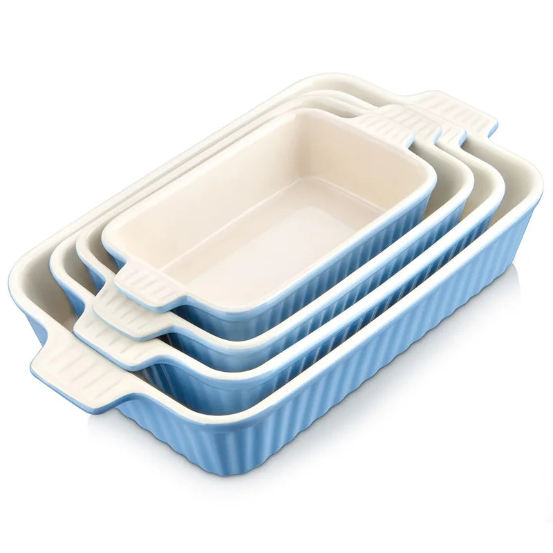 Malacasa 4 Piece Ceramic Bakeware Set With Handles For Lasagna Pie Casserole by S And B Enterprise