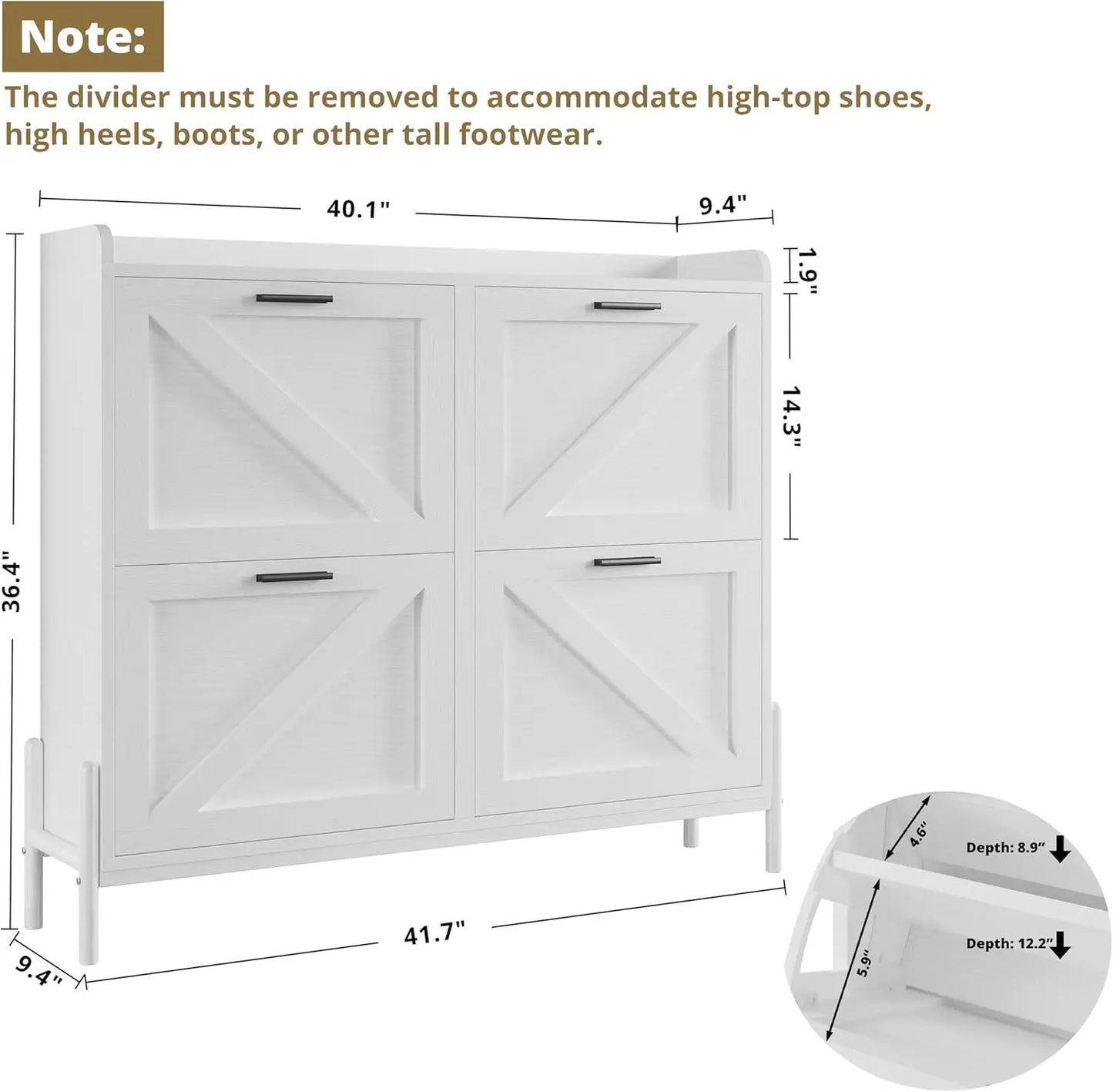 Farmhouse Shoe Storage Cabinet With Four Flip Drawers