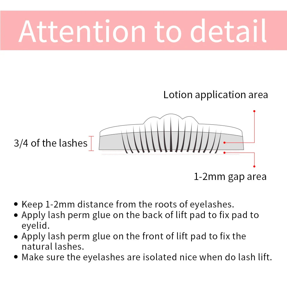 Lash lift kit diagram showing lash spacing and application area