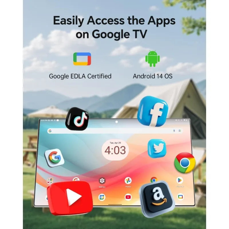 25-inch portable Android TV with touch screen, 8GB RAM, 128GB storage, built-in camera, Google Play – S And B Enterprise