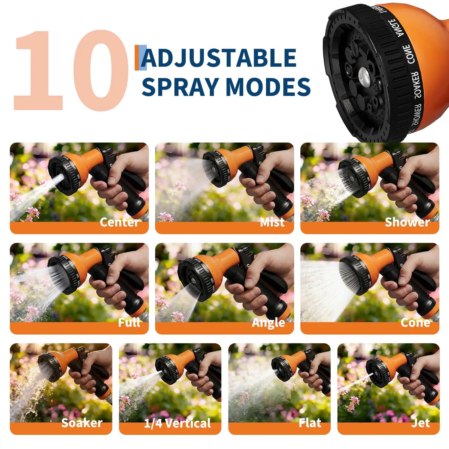 HiMISSG Retractable Wall-Mounted Garden Hose Reel With 10-Pattern Nozzle