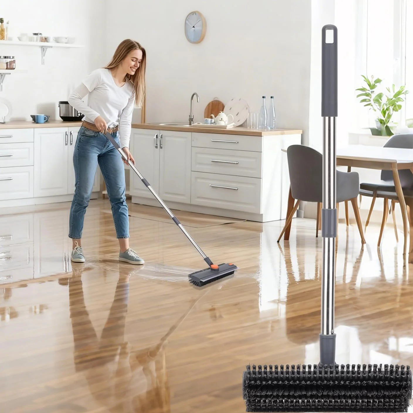 Floor Scrub Brush With Long Handle 3-In-1 Heavy Duty Scrubber by S And B Enterprise