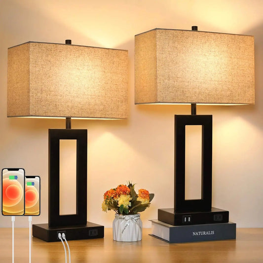 2 Pack Touch Control Table Lamp With USB Ports Dimmable Nightstand
