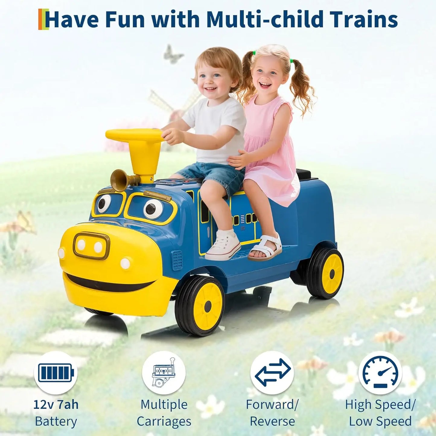 Trackless Two Seater Ride On Train For Kids 12V Vehicle