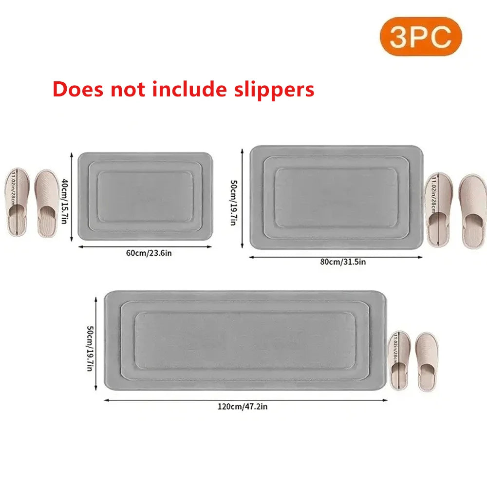 Absorbent 3 Piece Bath Mats Set Non Slip Memory Foam Quick Dry by S And B Enterprise
