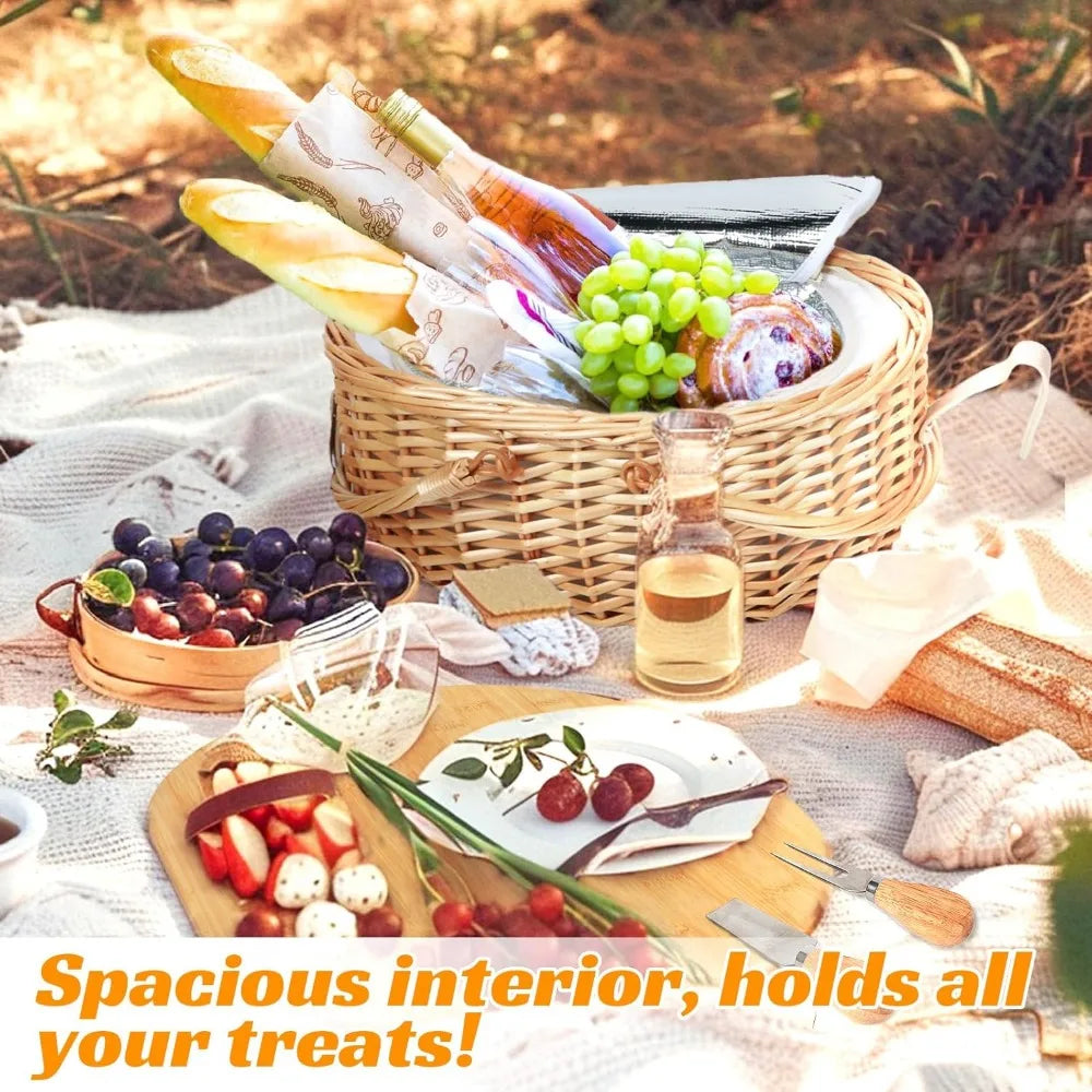 NBVCX Wicker Picnic Basket Set With Charcuterie Boards For Two by S And B Enterprise