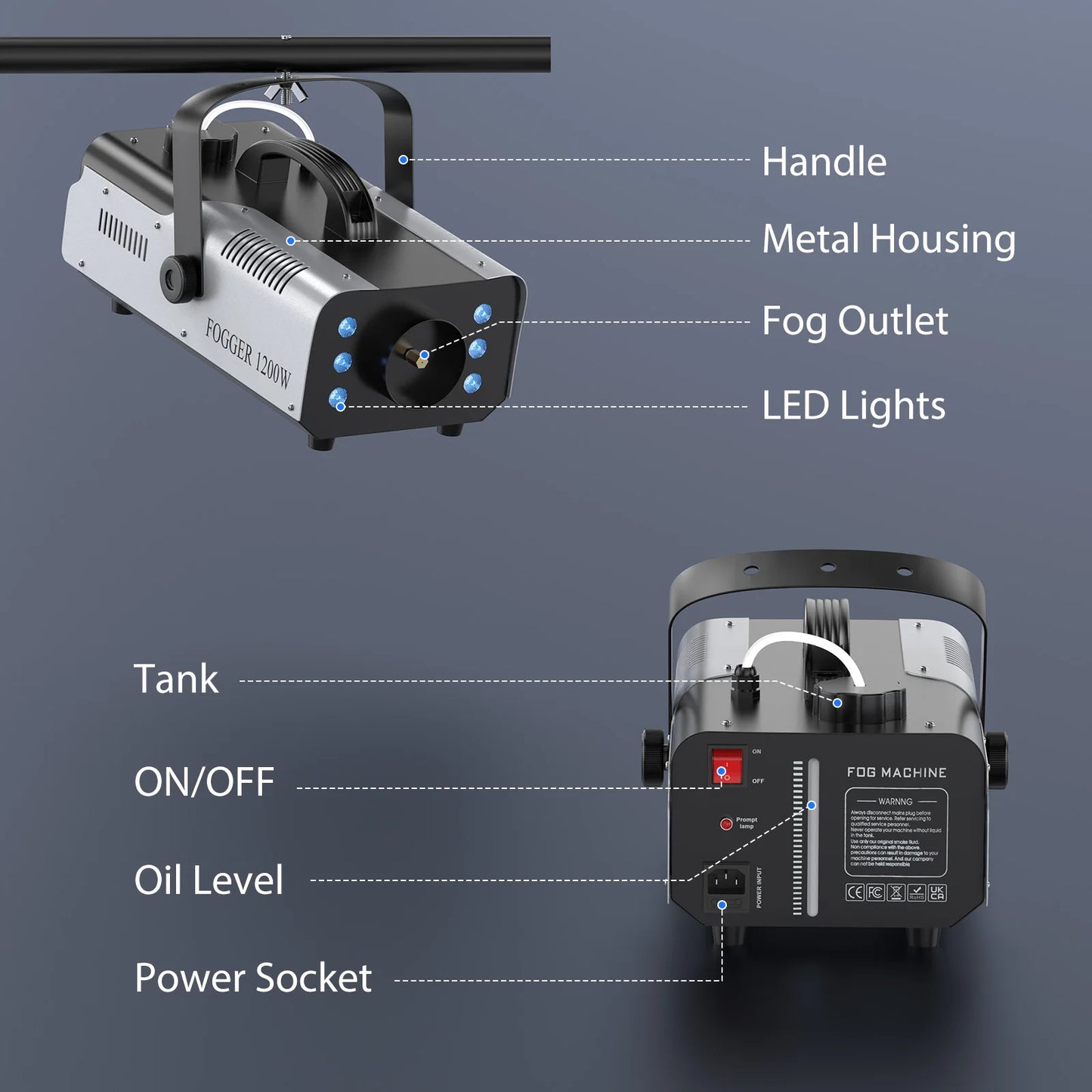 DayFlicker 1200W Fog Machine With RGB LEDs For Stage