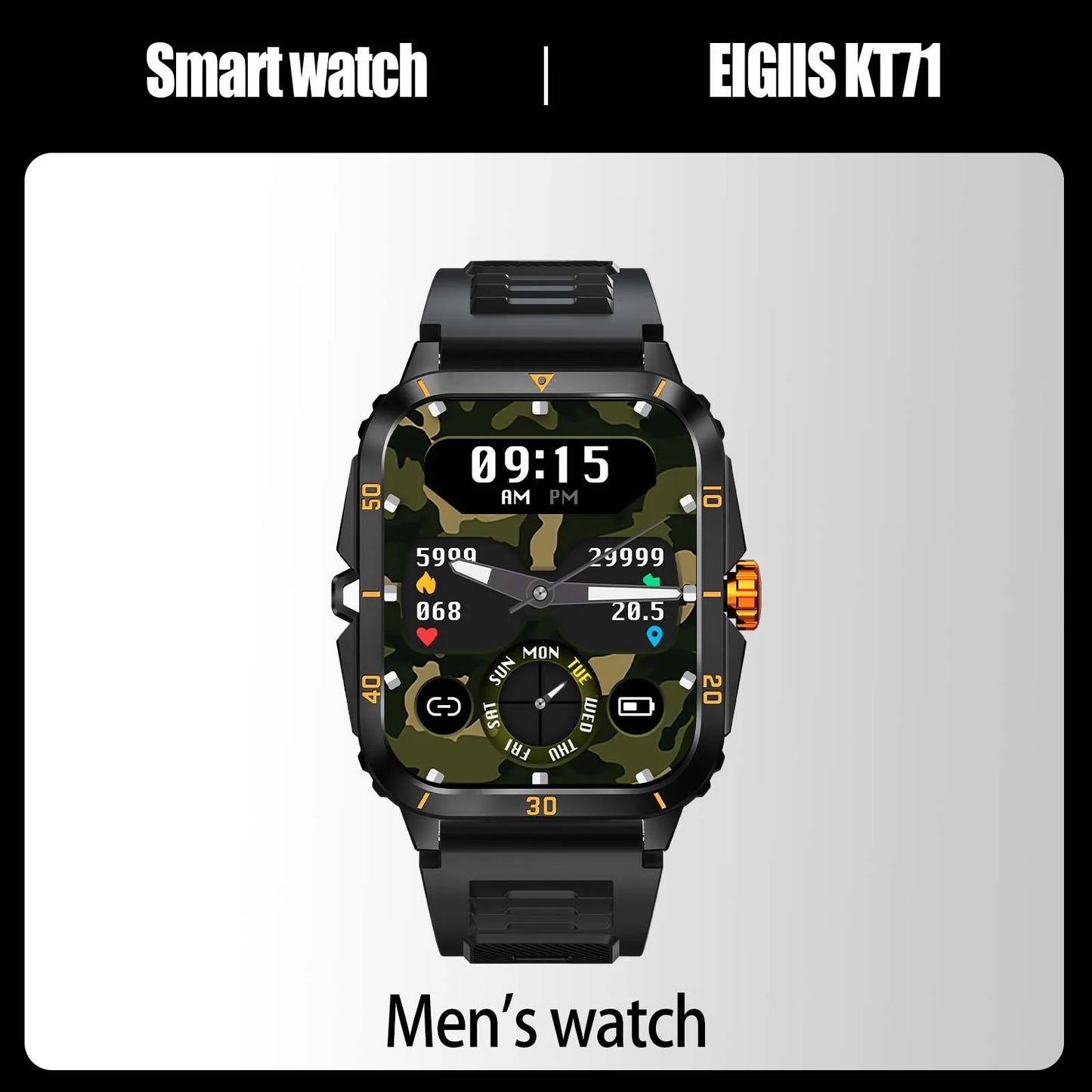 EIGIIS KT71 Smart Watch 3ATM Waterproof 1.96 IPS HR Bluetooth