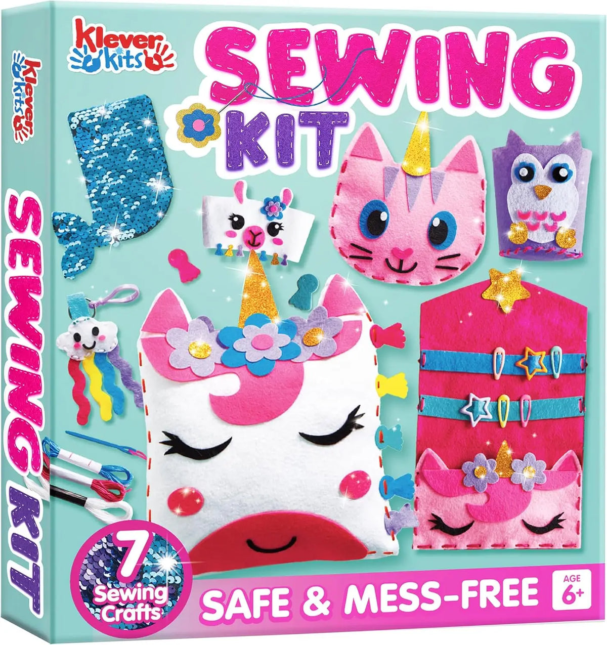 JOYFY 7 Sewing Projects Kids Sewing Kit by S And B Enterprise; 7 sewing crafts with unicorn and mermaid designs