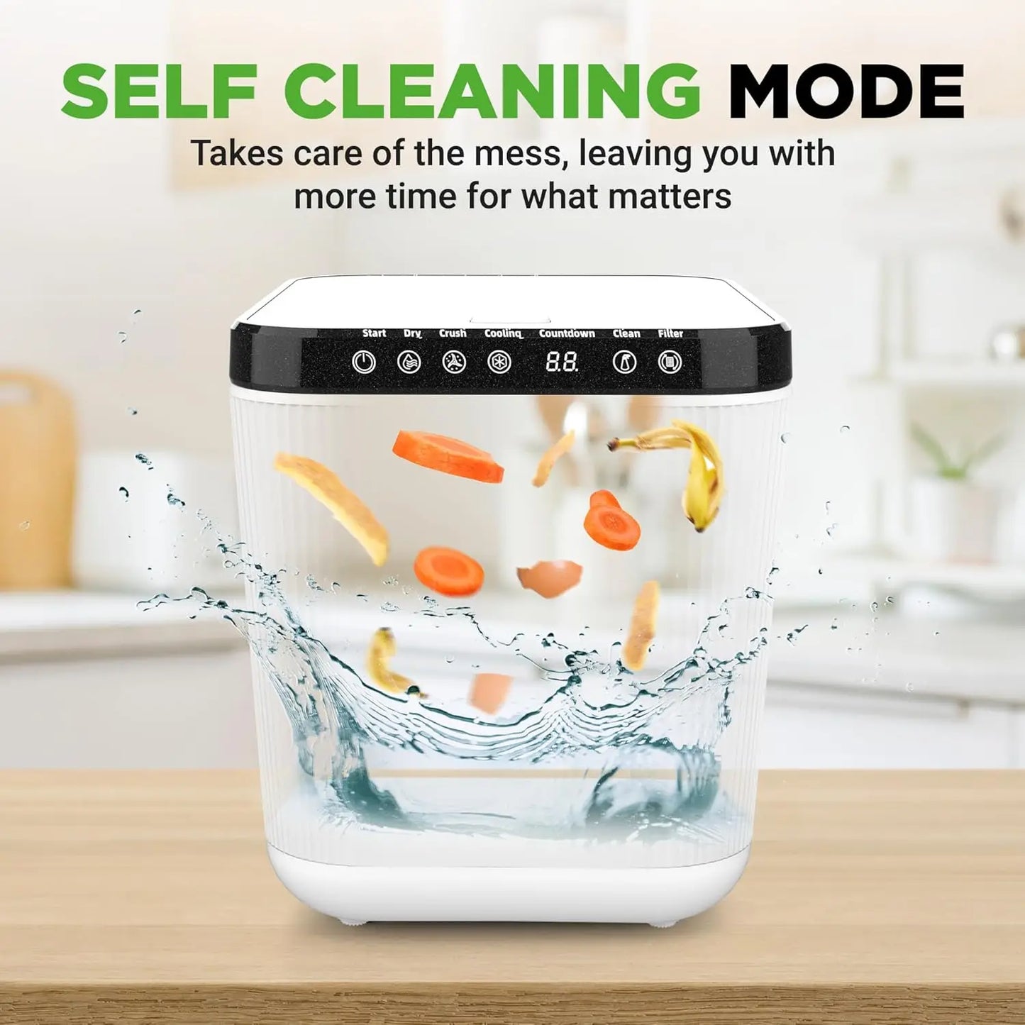 Electric Kitchen Composter With One-Button Operation Odorless Waste Bin