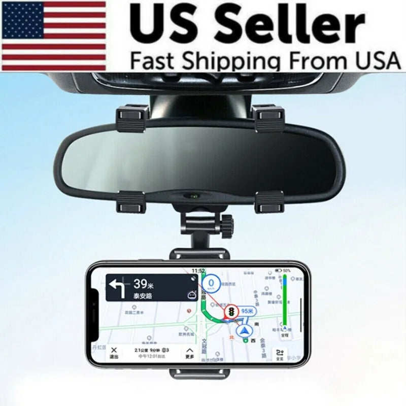 Universal 360 Degree Rearview Mirror Smartphone Car Mount Holder