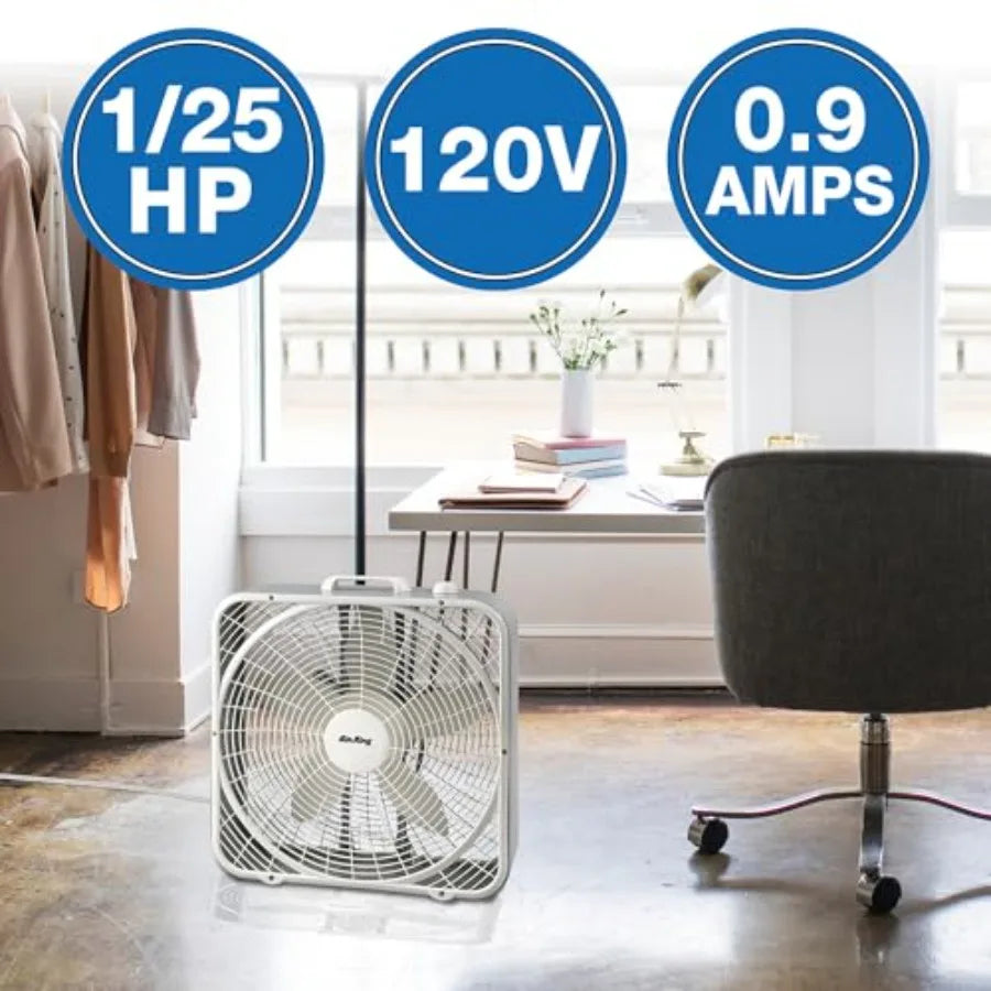 Box Fan Three Speed ABS Housing Quiet Remote Energy Efficient by S And B Enterprise