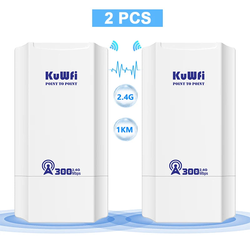 KuWFi Outdoor 300Mbps 2.4GHz CPE Bridge AP Repeater IP65