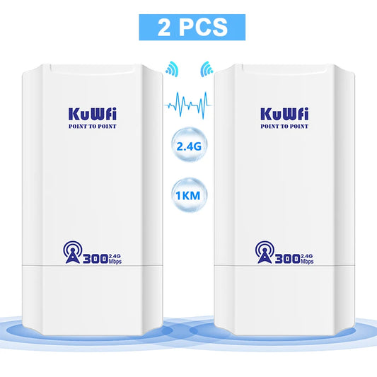 KuWFi Outdoor 300Mbps 2.4GHz CPE Bridge AP Repeater IP65