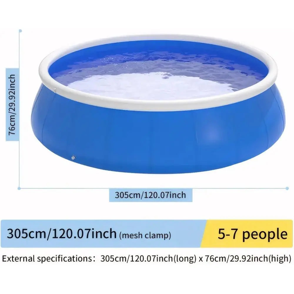 Giant blue round inflatable family pool by S And B Enterprise, 305cm diameter for 5–7 people