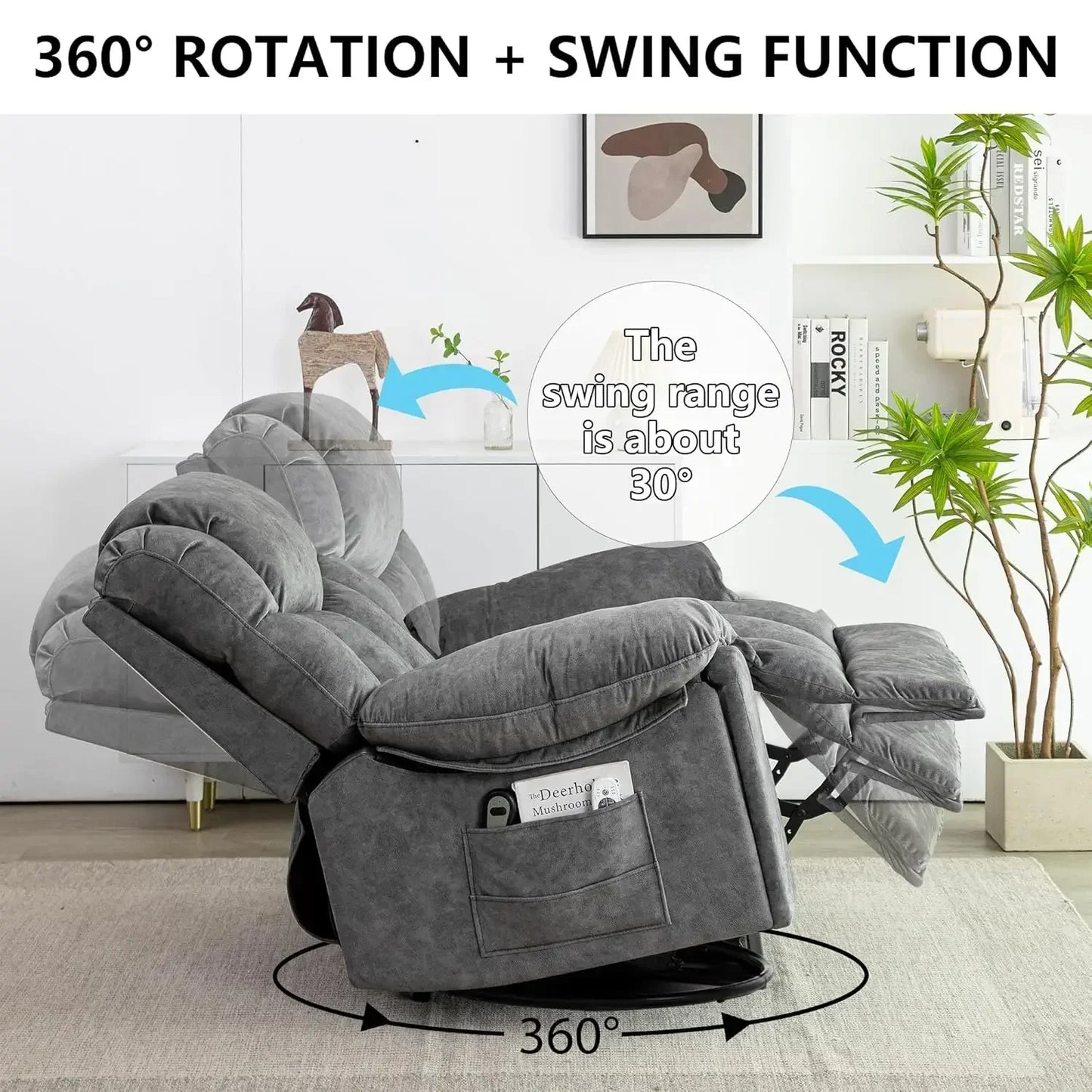 Recliner Chair with Swivel Glider Base for Living Room, Overstuffed Rocker Recliner with Foldable Armrest & Hidden, Customized by S And B Enterprise
