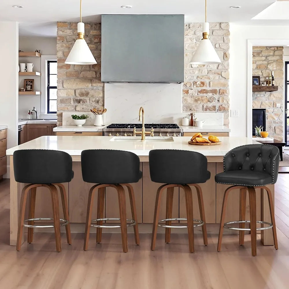Wood Swivel Bar Stools Set With Faux Leather Upholstery by S And B Enterprise