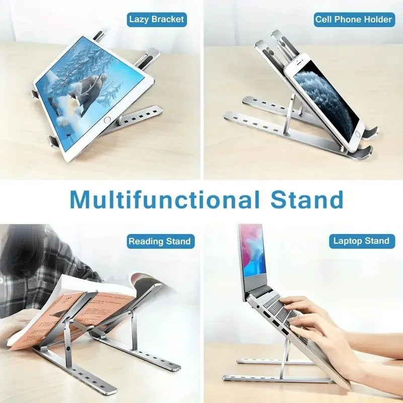 Foldable laptop stand by S And B Enterprise; silver ABS plastic adjustable portable bracket for MacBook and phones
