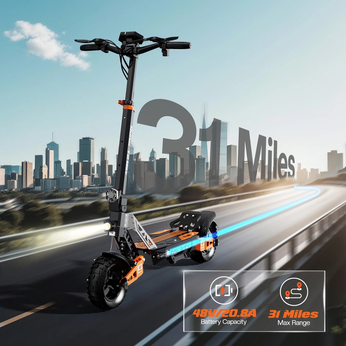 Electric Scooter for Adults, 1000W Motor, 48V 20.8Ah Battery, 31 Miles Range, 10" Off-Road Tires, Foldable E Scooter with LED Display and Disc Brake by S And B Enterprise