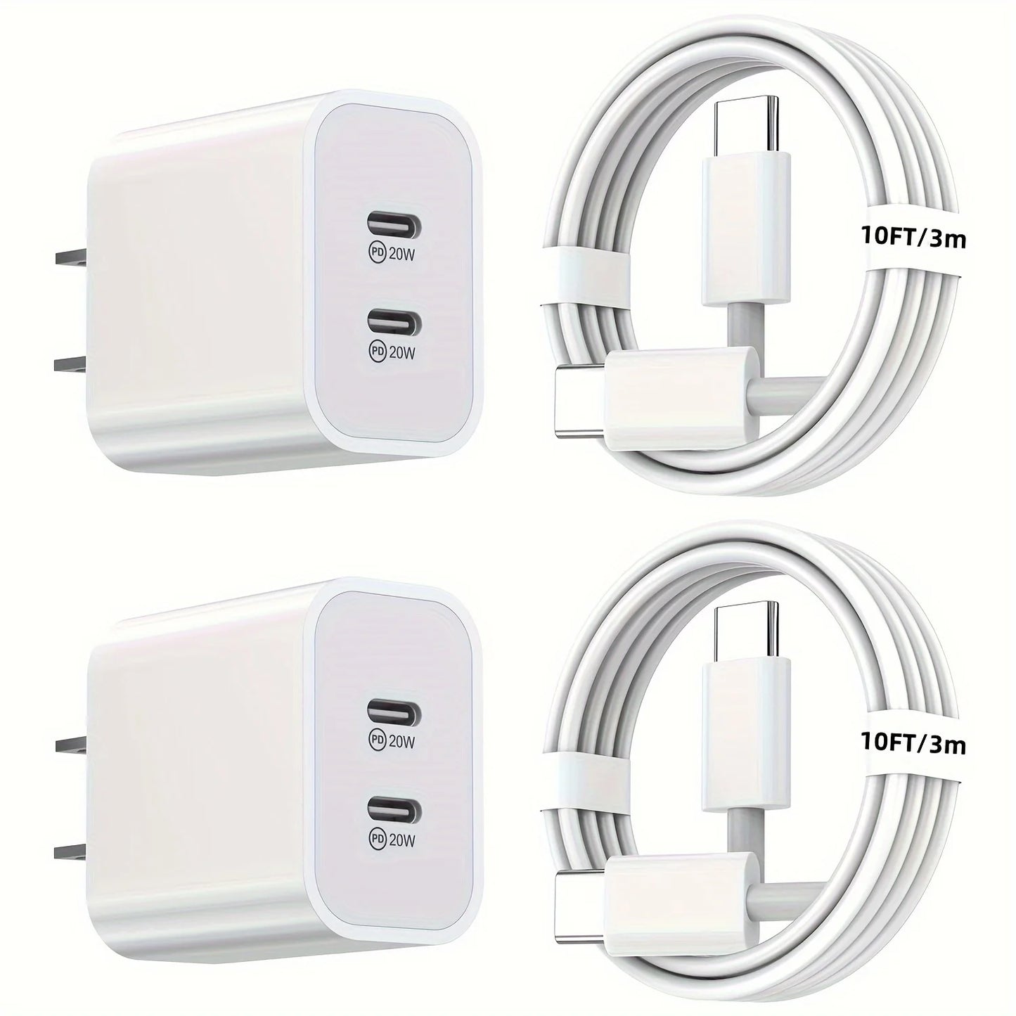 2Pack 40WPD Dual Port Charger Fast Charging With 10FT USB C To C Charging Cable For IPhone 15 Pro Max/15Pro/15/15Plus, IPad Pro by S And B Enterprise