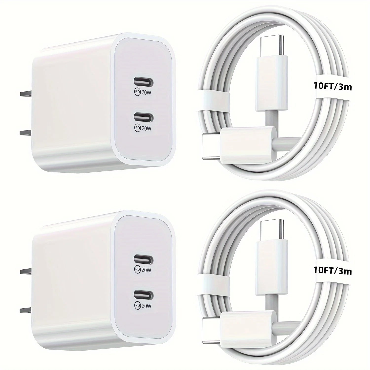 2Pack 40WPD Dual Port Charger Fast Charging With 10FT USB C To C Charging Cable For IPhone 15 Pro Max/15Pro/15/15Plus, IPad Pro by S And B Enterprise