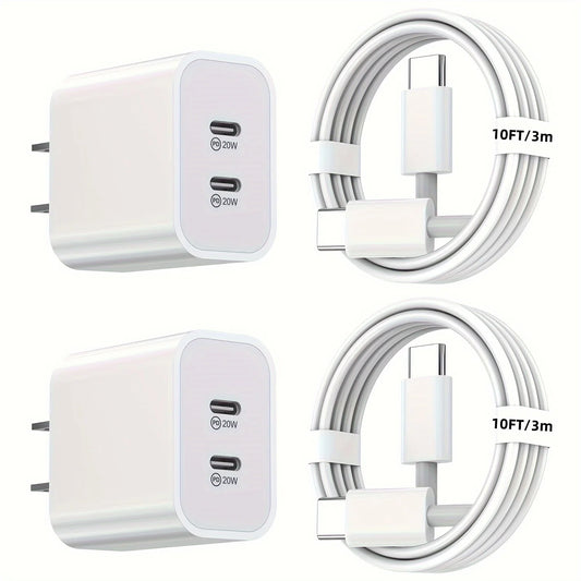 2Pack 40WPD Dual Port Charger Fast Charging With 10FT USB C To C Charging Cable For IPhone 15 Pro Max/15Pro/15/15Plus, IPad Pro by S And B Enterprise