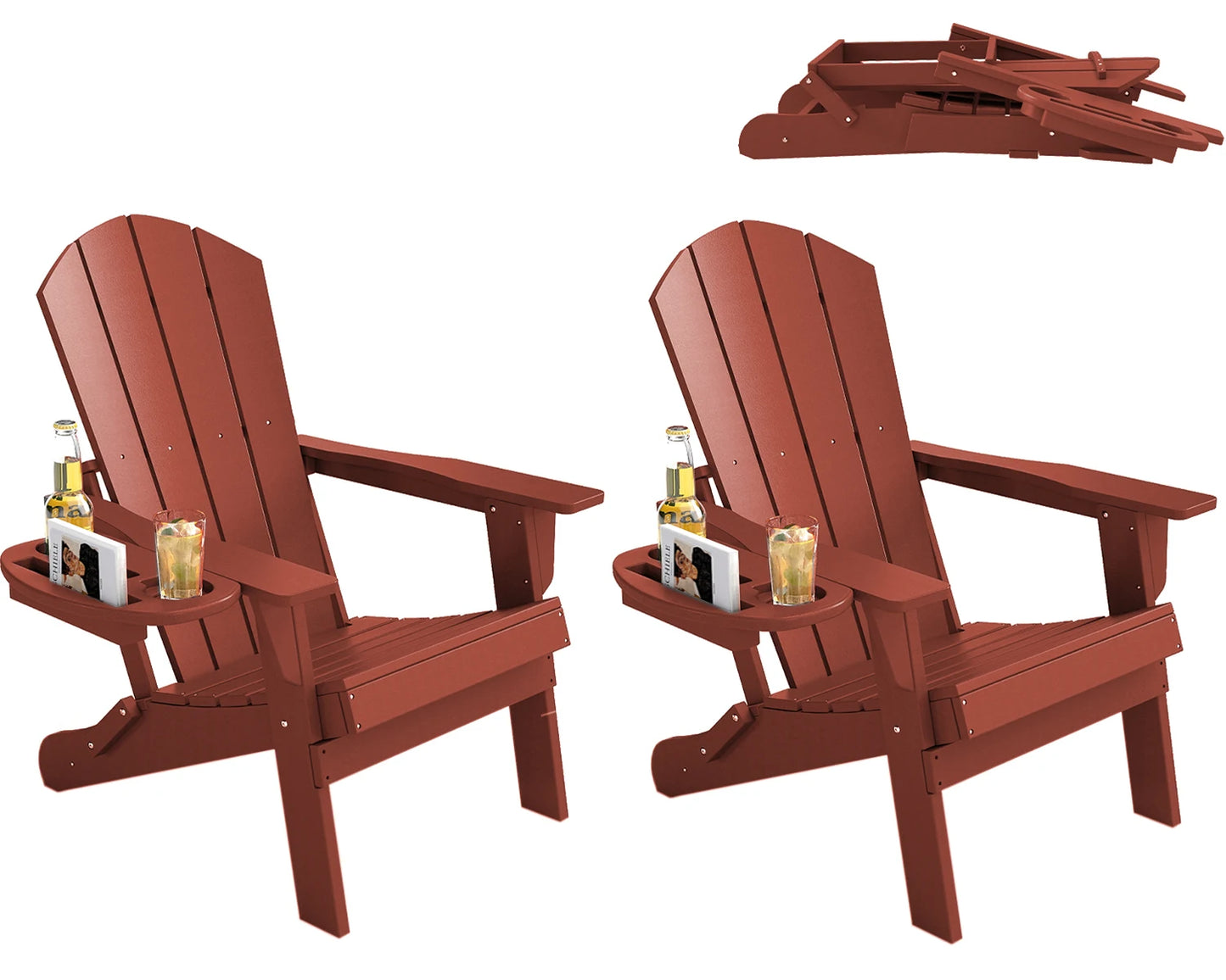 FOOWIN Folding Adirondack Chair With Cup Holder Outdoor by S And B Enterprise