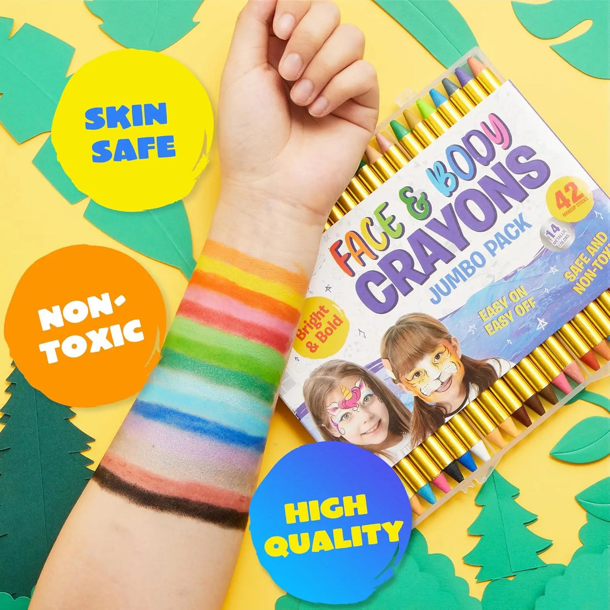 Face and body crayon set, 42-piece jumbo pack; colorful, skin-safe, non-toxic