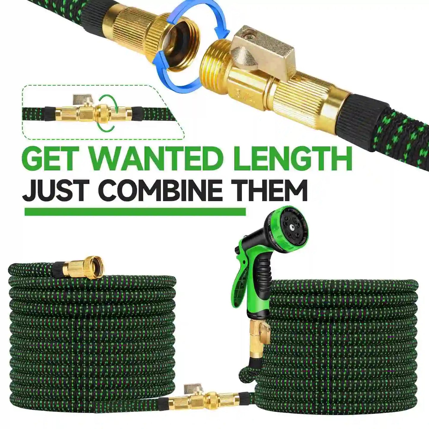 Expandable Water Hose With Ten Pattern Sprayer Nozzle For Garden