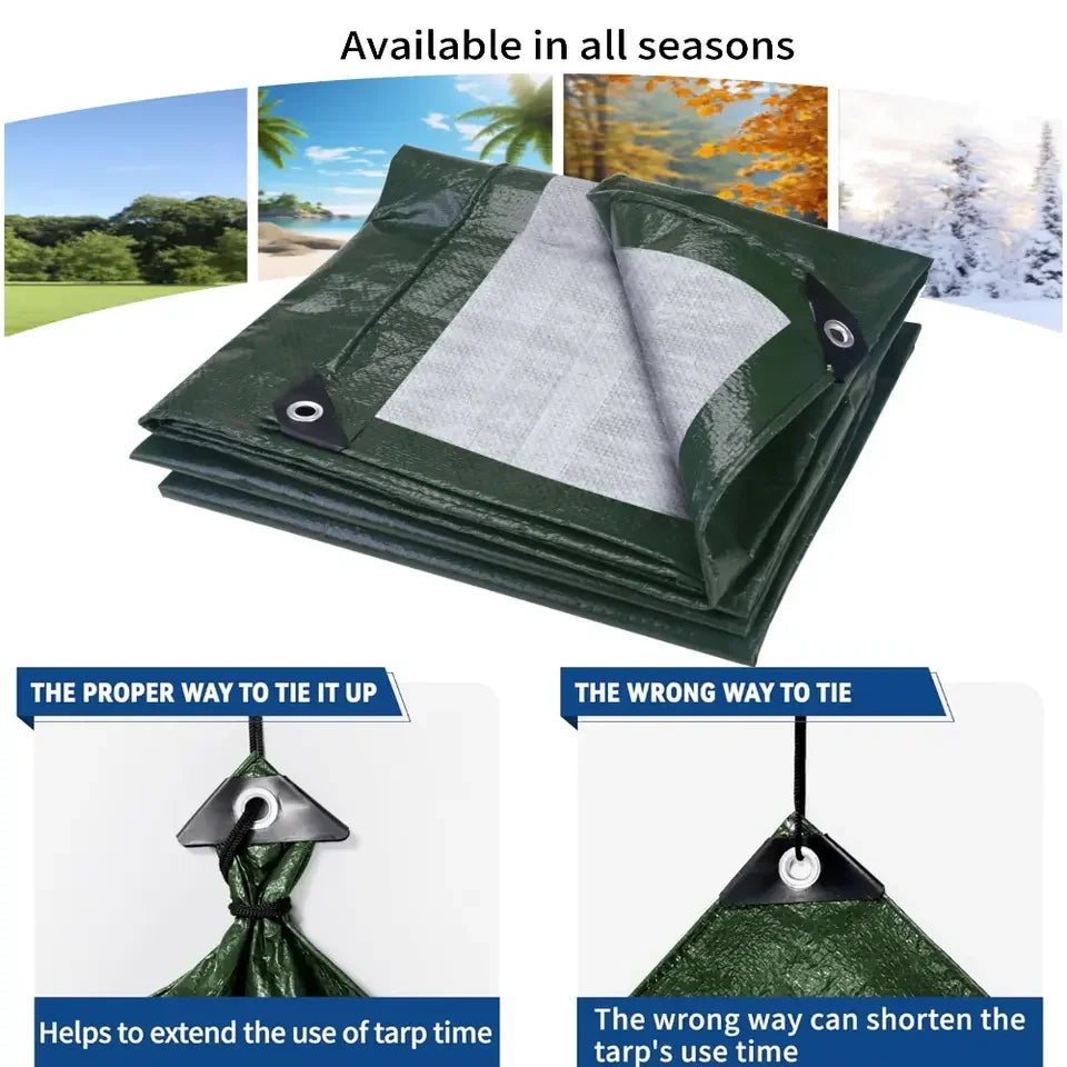 Heavy Duty Tarp Cover Waterproof Tarpaulin UV Resistant Protective Cover with Grommet for Garden Porch Emergency Rain Shelter
