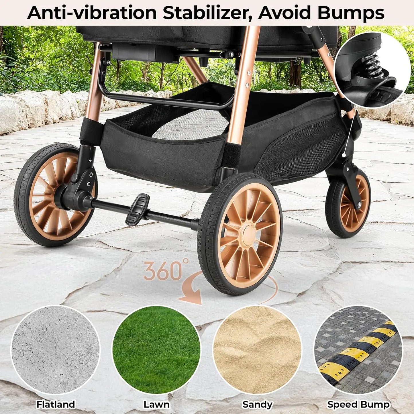 360 Degree Wheels Dog Stroller Foldable 2in1 For Pets