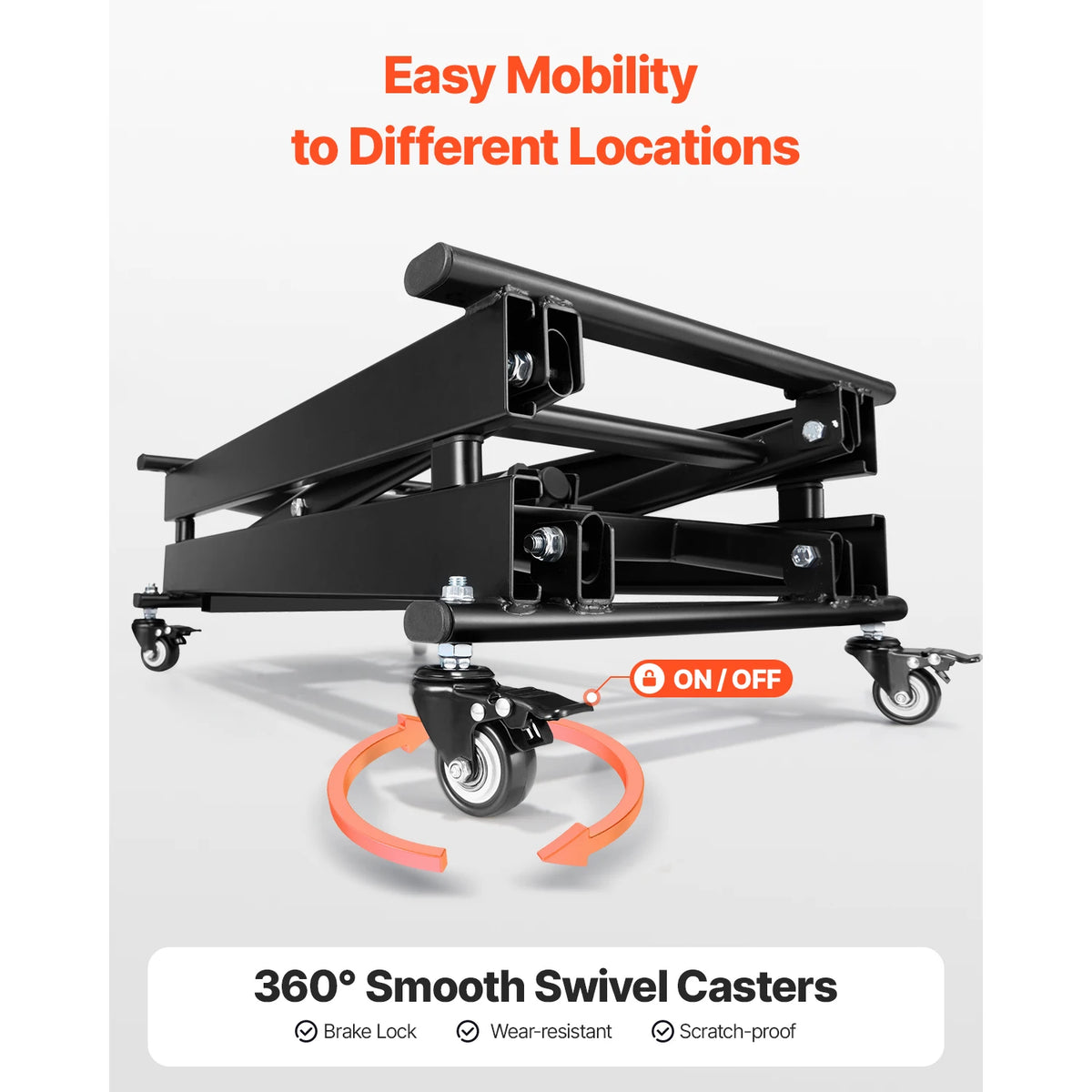 SucceBuy electric lift table with single scissor lift, black steel frame, 4 swivel casters, 330 lb capacity