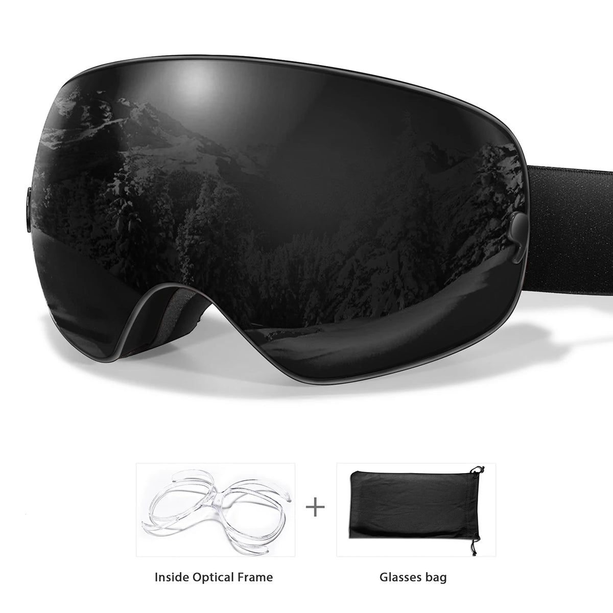 S And B Enterprise winter ski goggles for men, women and teens; UV400 anti-fog lenses; includes optical frame and bag