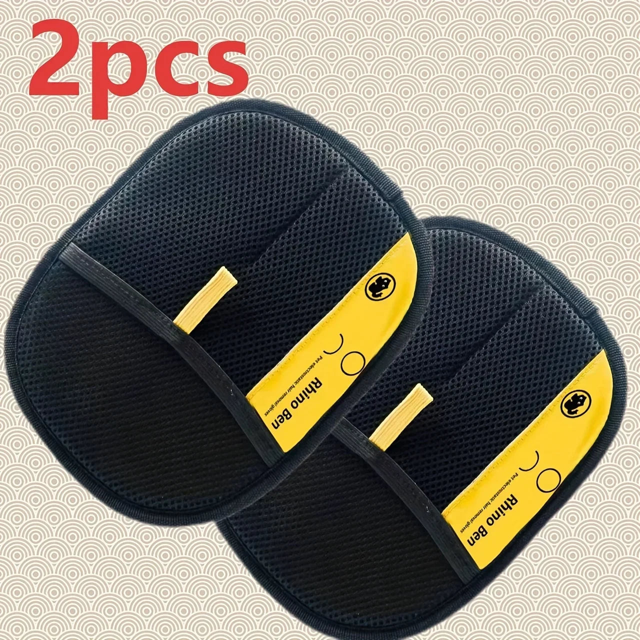 2-piece double-sided black mesh pet grooming gloves with yellow patches for fur removal