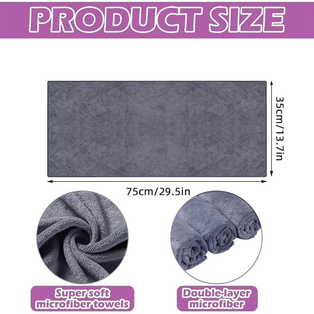 8pcs large microfiber cleaning cloths set in dark gray, high-absorbency, double-layer towels for floors, kitchen, and windows.