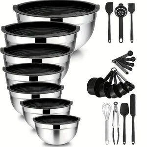7PC Food Grade Stainless Steel Mixing Bowls Set,Kitchen Bowl, Salad Bowl, Metal Mixing Bowl,Nesting Stackable Deep Basin with Sealed Lid,BPA Free Dishwasher Safe for Cooking Prep,Fruit Washing, Marinating, Salad Making,Food S by S And B Enterprise