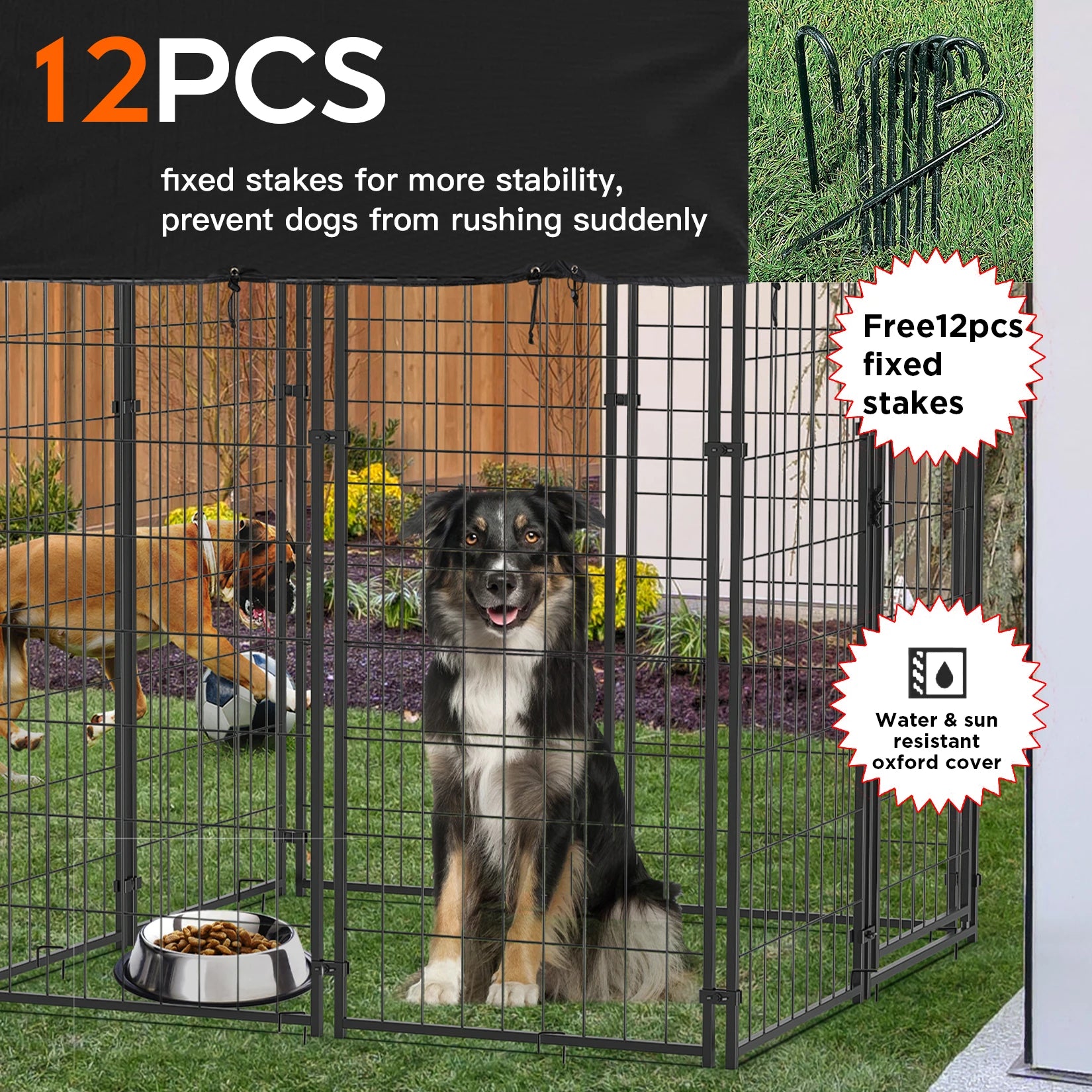 Oversized Large Dog Kennel Outdoor with Anti-UV Waterproof Cover Dog Playpen House Fence Pet Crate Metal Welded Wire by S And B Enterprise