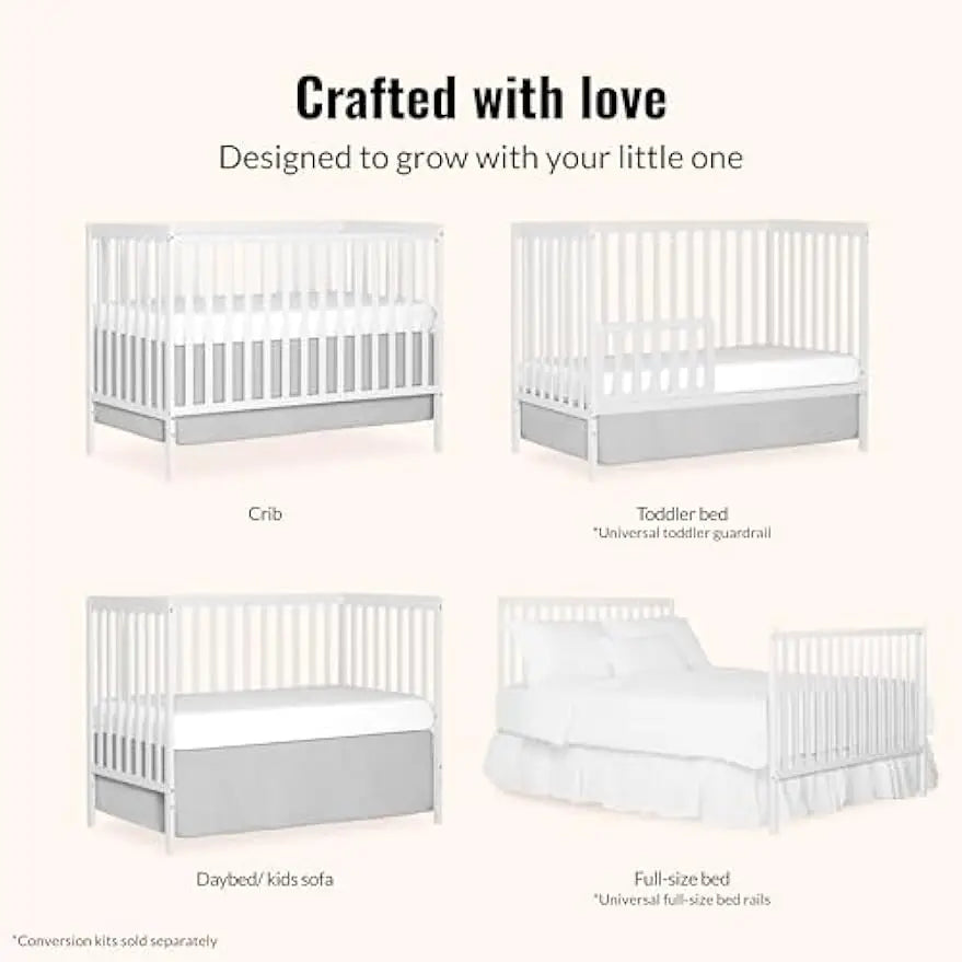 5-in-1 Convertible Baby Crib With Toddler Bed Conversion Sustainable Pinewood