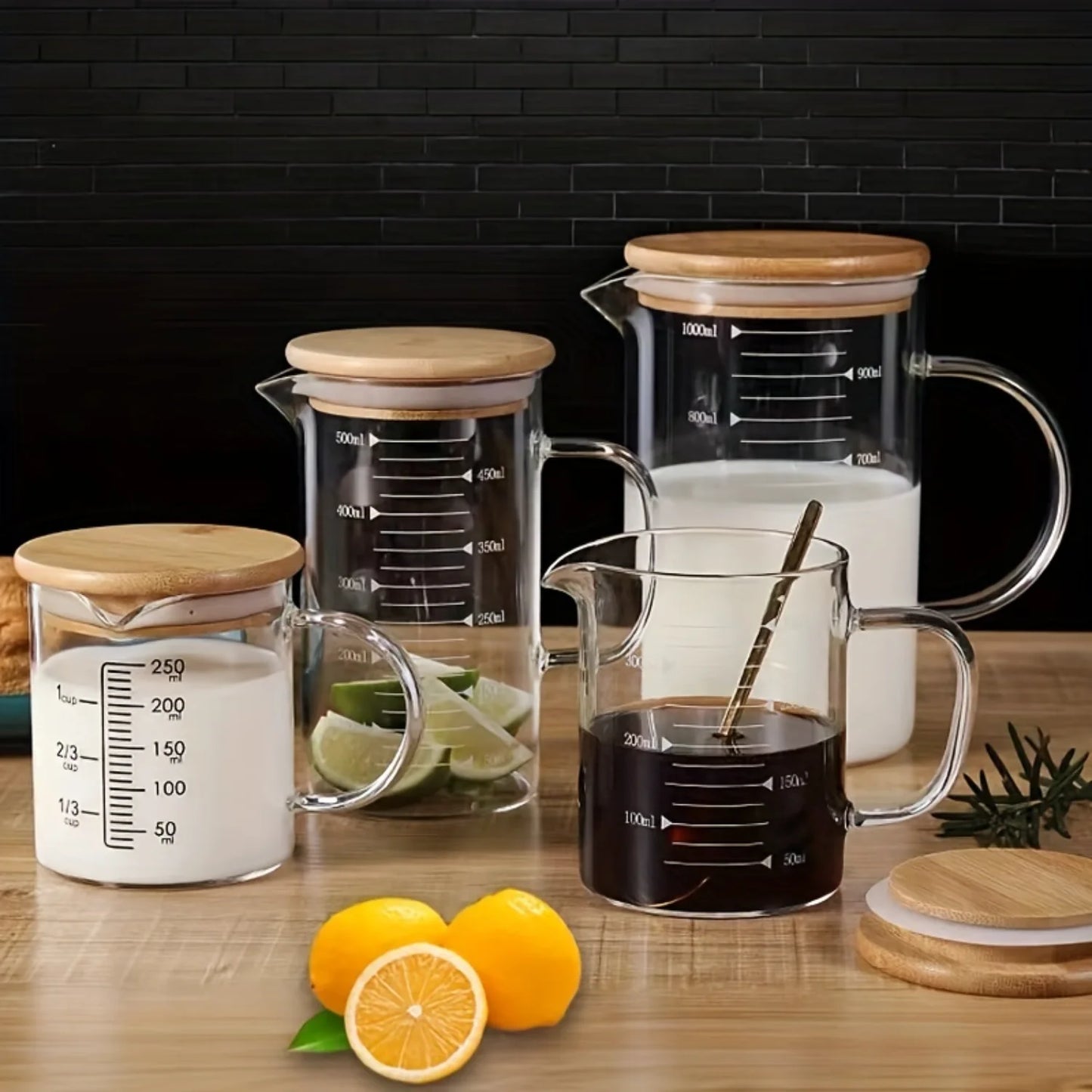 Glass Measuring Cup Jug With Lid And Insulated Handle