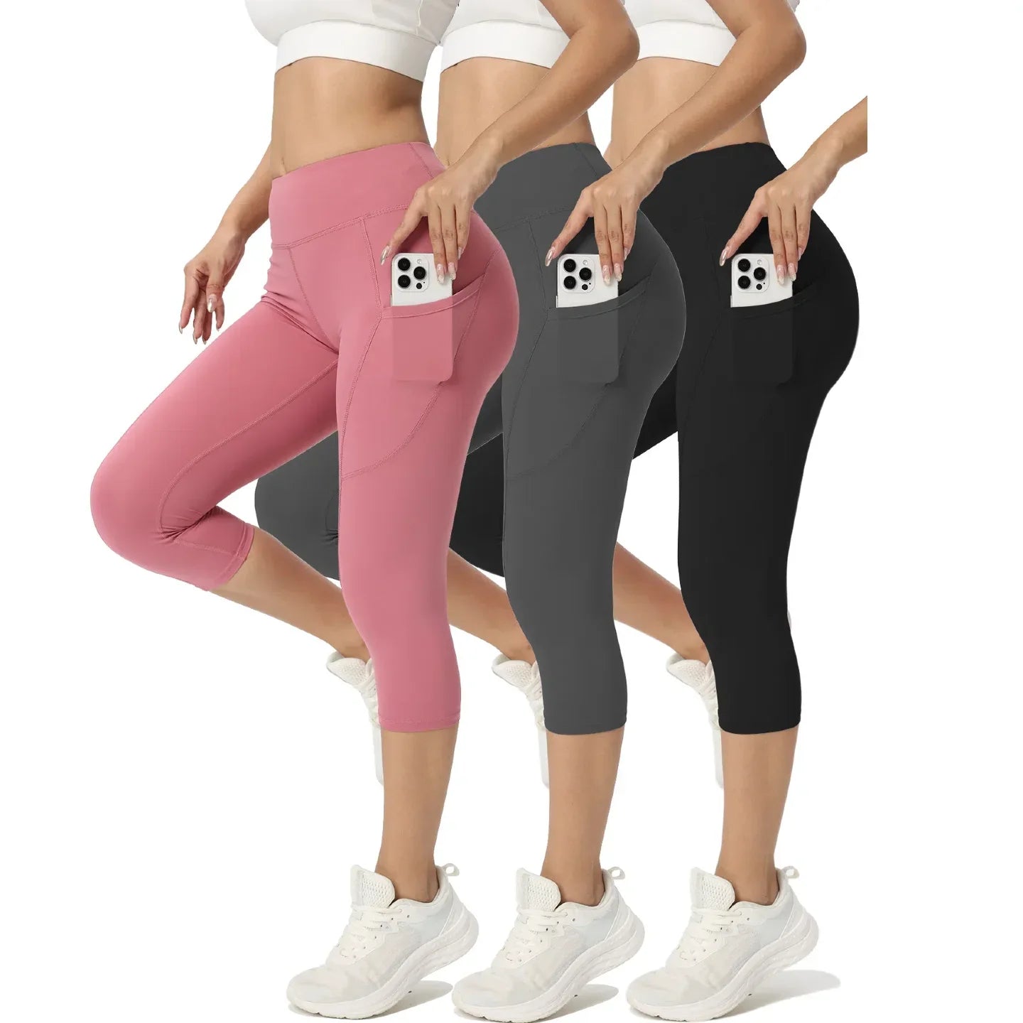 NONECN Womens High Waist Leggings With Phone Pocket For Yoga