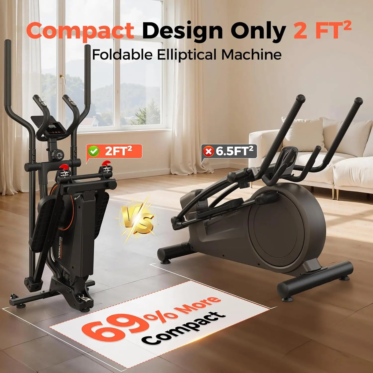 YOSUDA Foldable Elliptical Exercise Machine for Home, 15 Inch Stride Compact Folding Elliptical Trainer, Only 2 Sq.Ft Foldable Design for Small Spaces, Elliptical Cross Trainer with 16 Levels Magnetic Resistance by S And B Enterprise