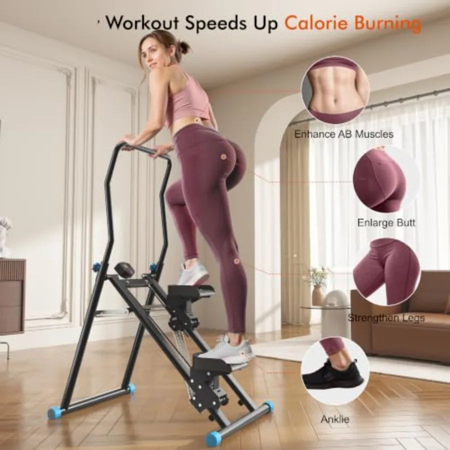 Home Gym Stair Stepper by S And B Enterprise, black steel frame, folding vertical climber, adjustable resistance