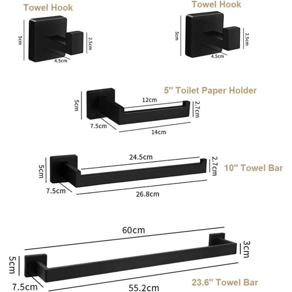 Toilet Paper Holder Towel Bar Set Stainless Steel 5Pcs