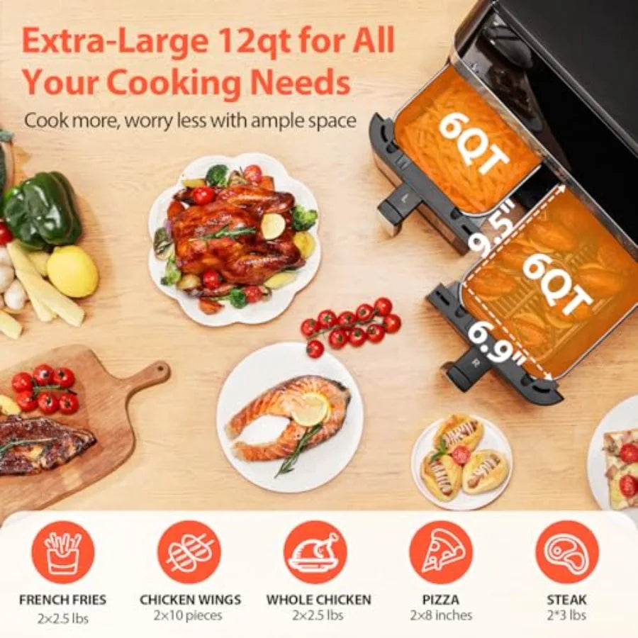 Dual Zone Kitchen Air Fryer 12QT 10-In-1 Functions Touchscreen by S And B Enterprise