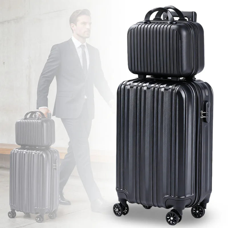 S And B Enterprise 2-Piece hardside luggage set, black PC+ABS with USB port, TSA lock and silent spinner wheels