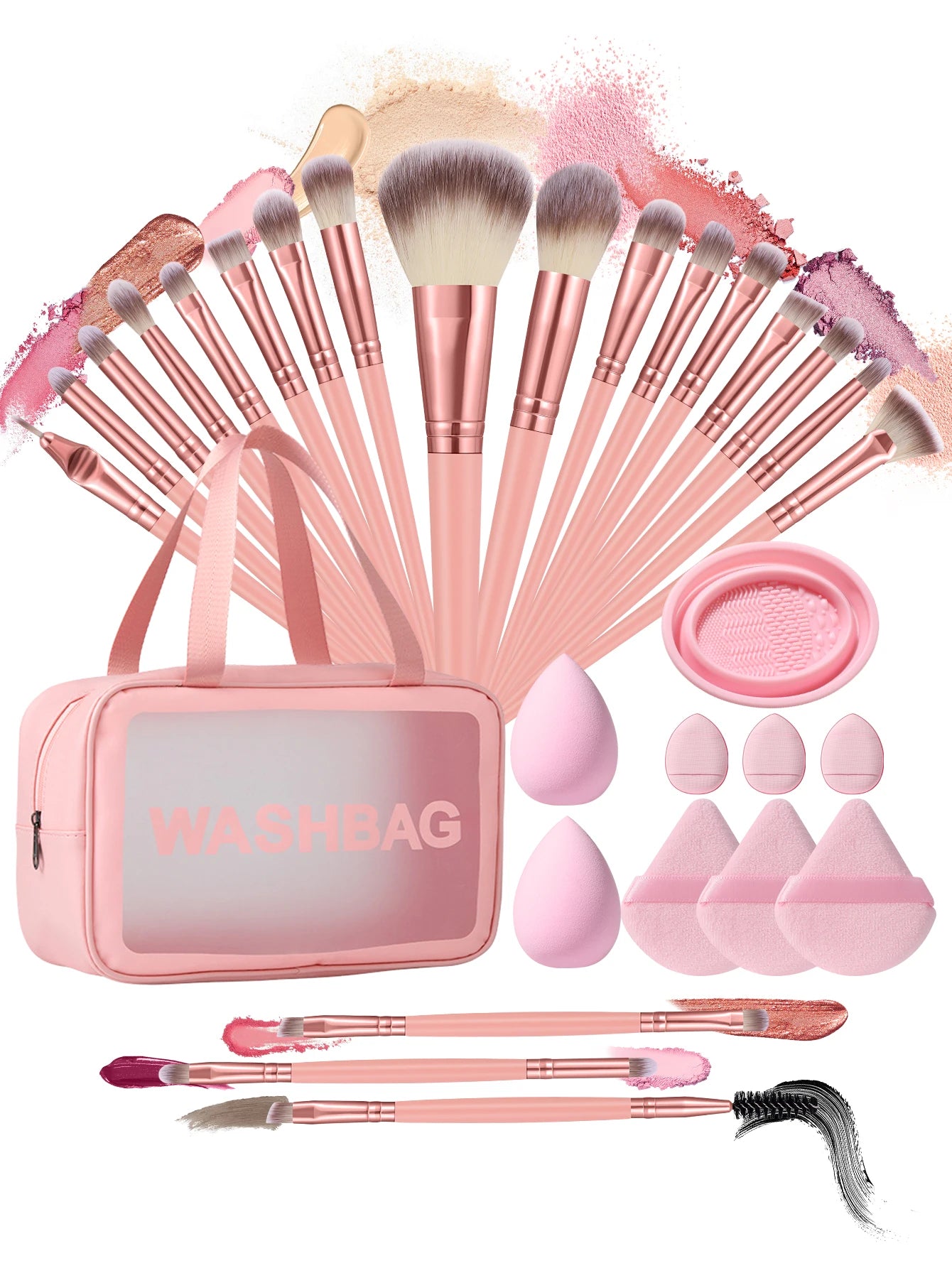 Makeup Tools Kit With Brushes Sponges Puffs And Cosmetic Bag