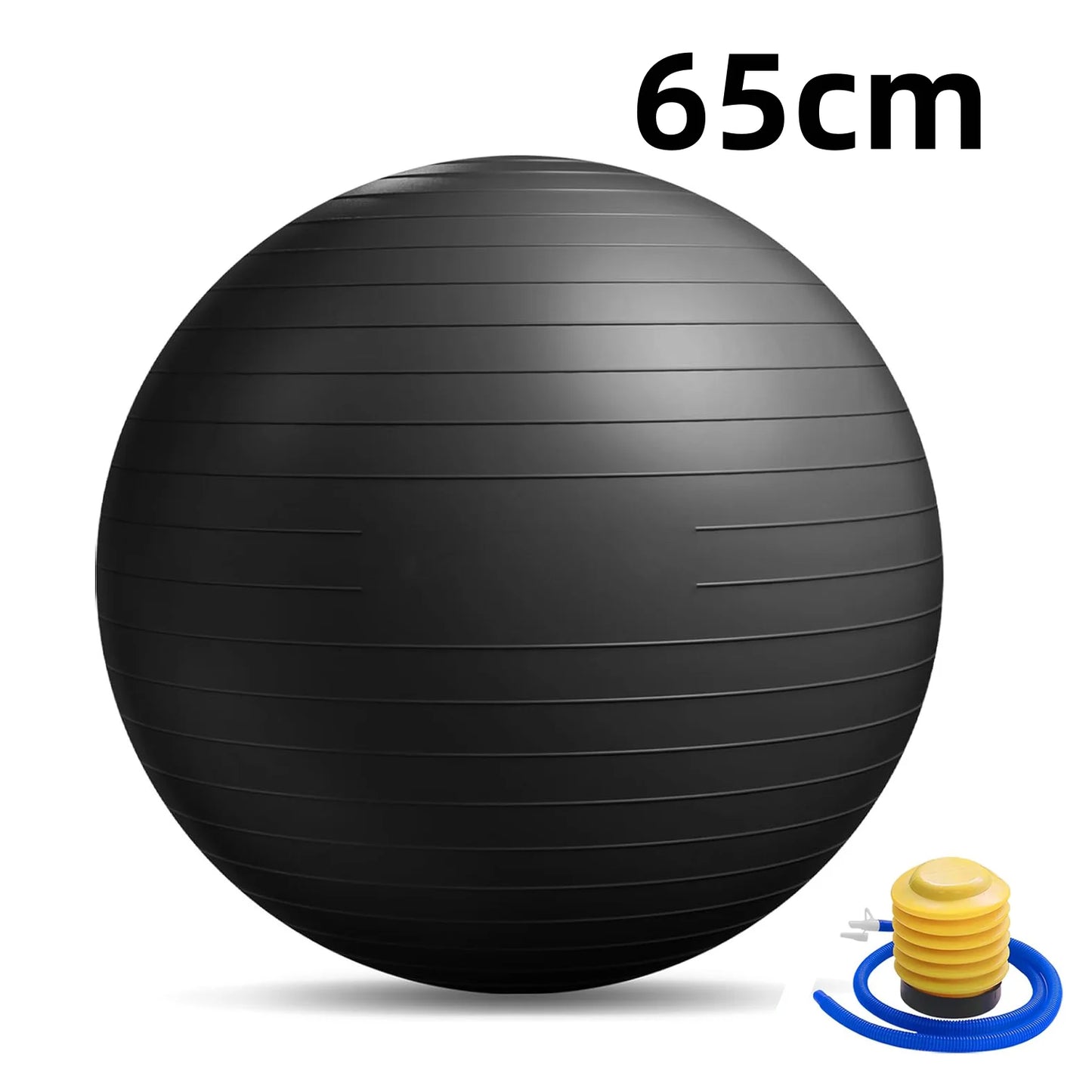 Explosion-proof inflatable yoga ball, 65cm, black, by S And B Enterprise, with pump.