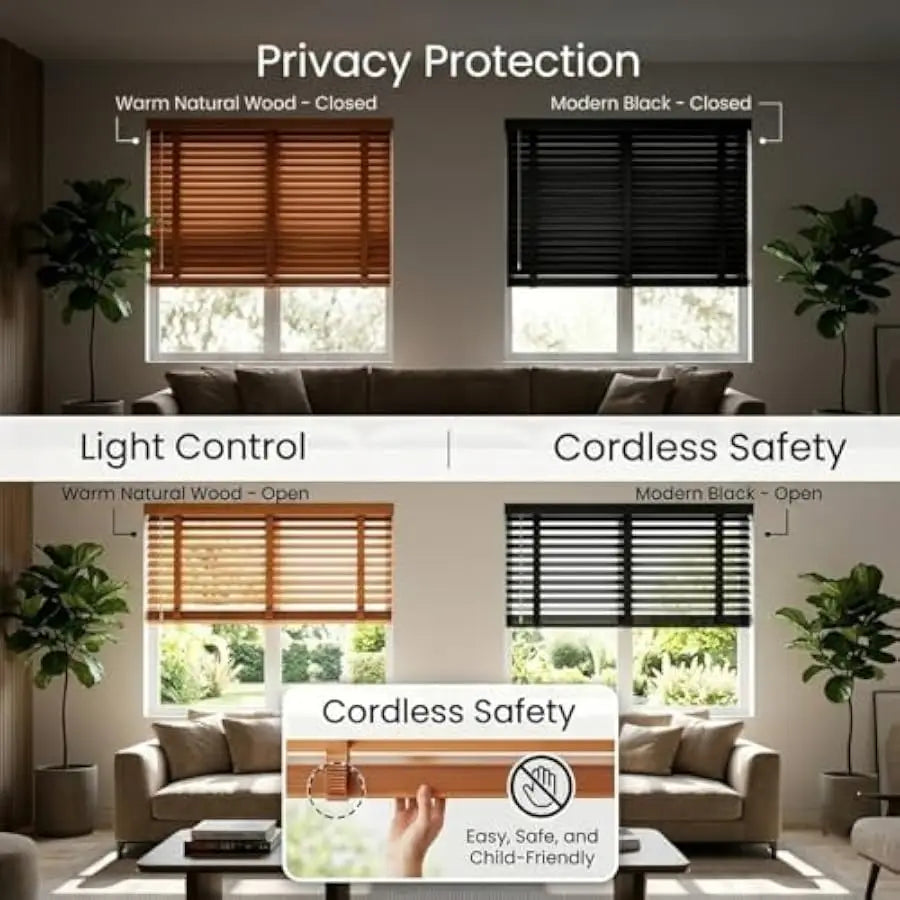 2" Real Wood Blinds Cordless 35x36in 35x48in 35x 60in, Horizontal Window Blinds for Kitchen Bathroom, Privacy Room Darkening Woo by S And B Enterprise