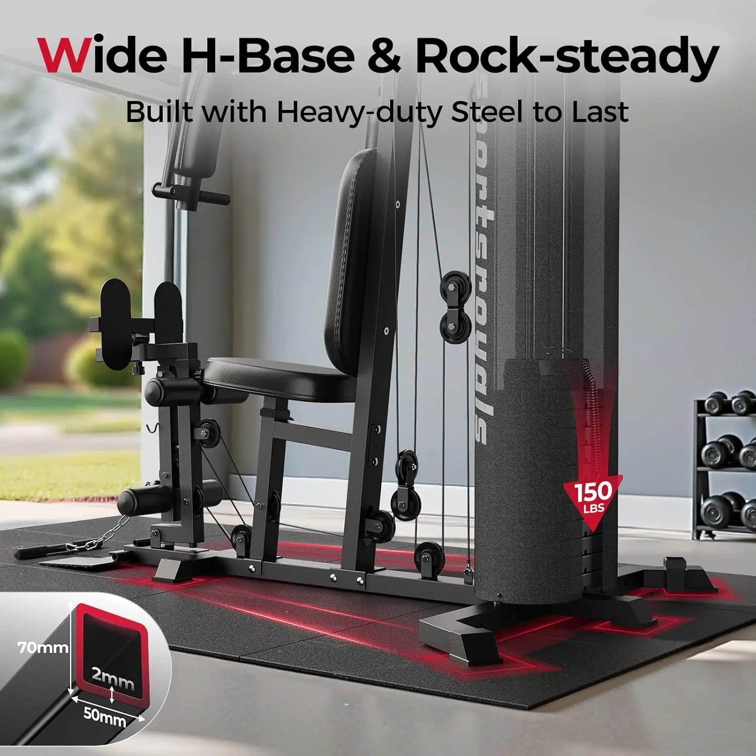 Sportsroyals Home Gym Equipment, 150LBS Weight Stack, Full Body Workout Machine with Pulley System for Strength Training by S And B Enterprise
