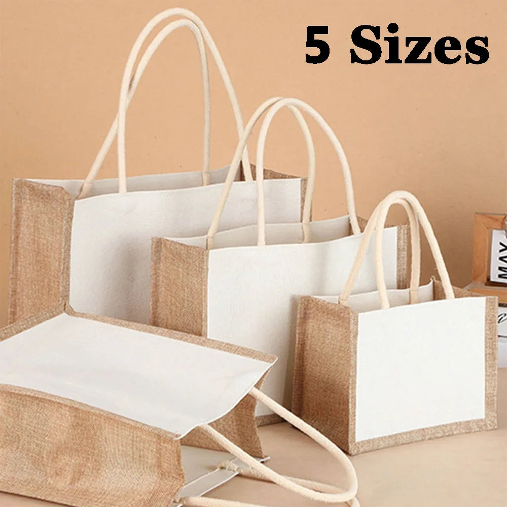 Alloet Burlap Jute Tote Bag Casual Reusable Shopping Bag